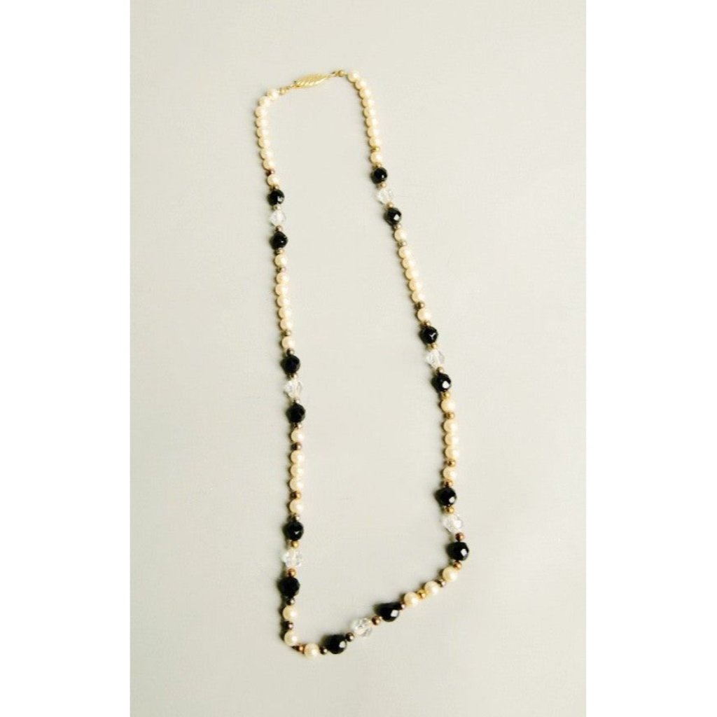 Pearls And Crystals Beaded Long Necklace Classic Vintage Costume Jewelry Gift